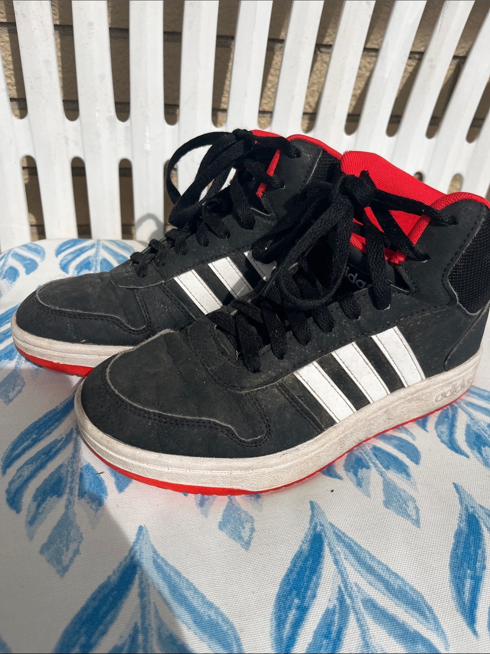 adidas Kids Black, White & Red High-Top Sneakers